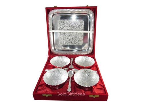 3.5 Inch German Silver 4 Bowls With Tray Set - 2000gms